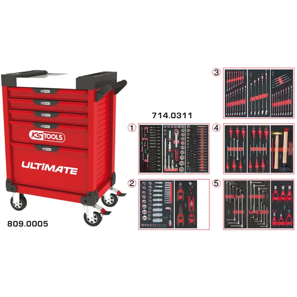 Servantes ULTIMATE 5 tiroirs équipées de 311 outils