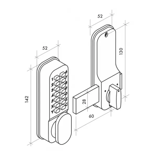 Verrou à combinaison mécanique en applique pour porte intérieure, 8 chiffres ou lettres, chromé mat - THIRARD