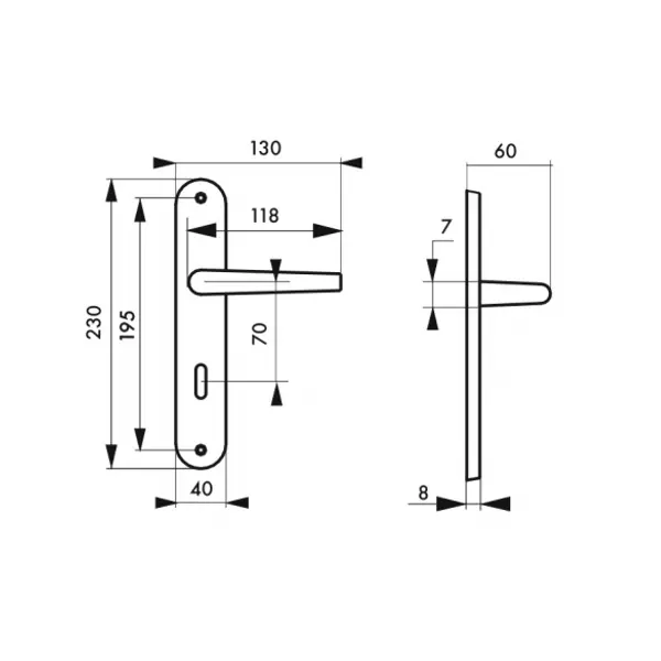 Ensemble de poignées pour salle de bain/toilette Crecy à condamnation, carré 7mm, entr'axes 195mm, anodisé argent - THIRARD