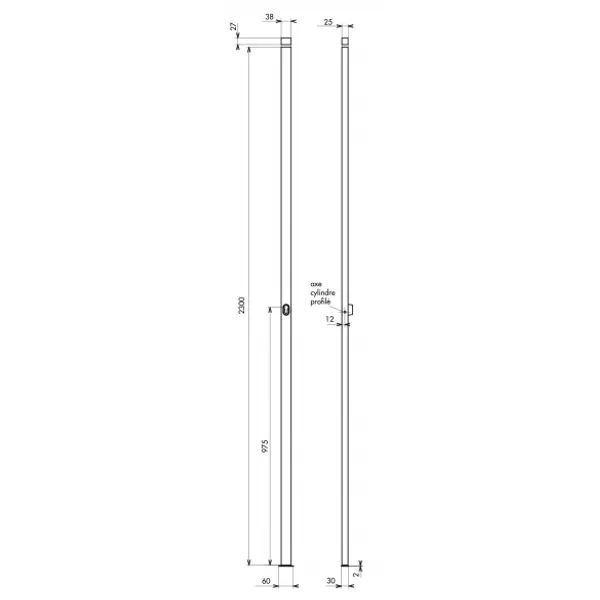 Boitier de crémone à cylindre pour porte et fenêtre, 2 pts, hauteur 2300mm, blanc - THIRARD