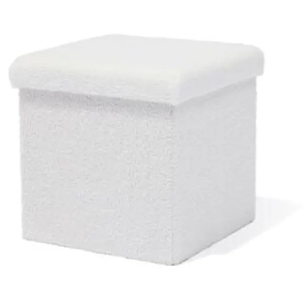 Pouf coffre Clara décor laine bouclée Blanc - L38xP38xH38 cm