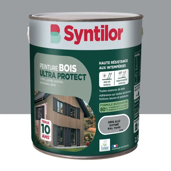 Peinture exterieure bois Ultra protect SYNTILOR gris alu satine 2.5l - SYNTILOR
