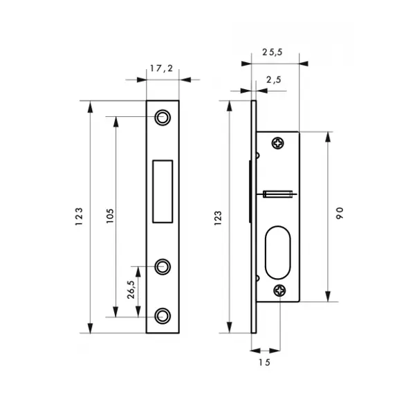 Serrure encastrable avec cylindre pour porte métallique, axe 15mm, cyl. 30x30mm, bouts carrés, 3 clés - THIRARD