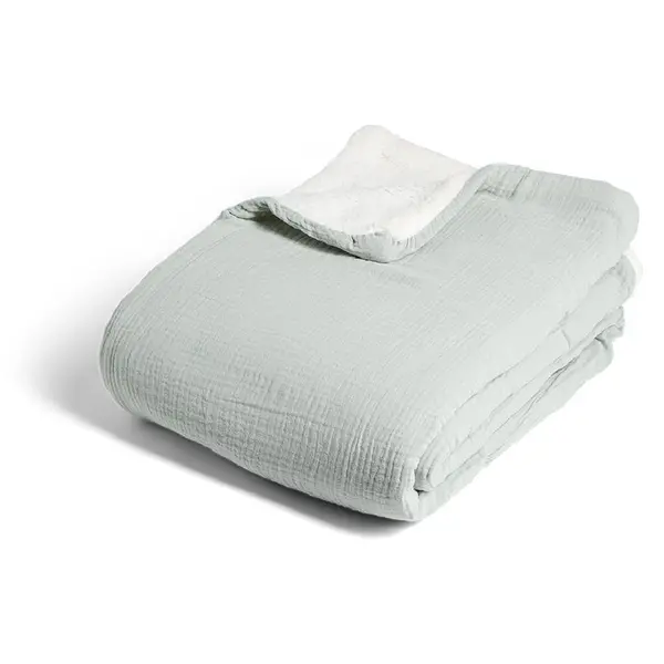 Plaid gaze de coton et sherpa 130x160cm vert