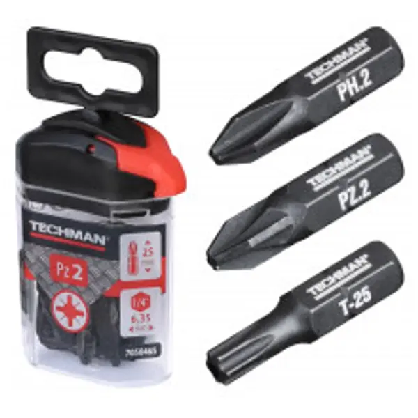 Embouts de vissage 's2 black' 10 embouts Pz2 25 mm - TECHMAN