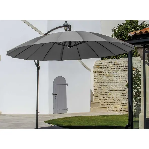 Parasol déporté Pagode - Diamètre 300 cm - Aluminium - Toile grise - PROLOISIRS