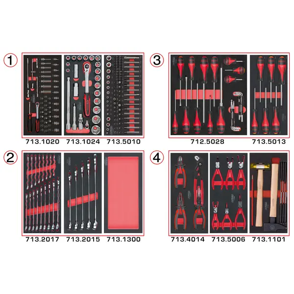 Composition d'outils 4 tiroirs pour servante, 241 pièces