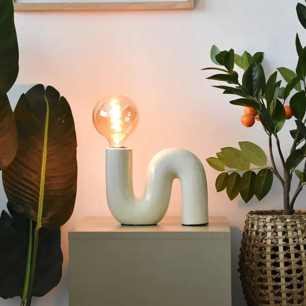 Lampe à poser Pop S, vanille, céramique, H.20 cm, E27 - LX FRANCE