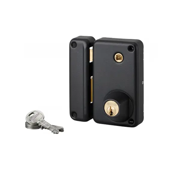 Serrure verticale en applique double entrée à fouillot pour porte d'entrée, gauche, axe 45mm, 75x130mm, noir, 3 clés - THIRARD