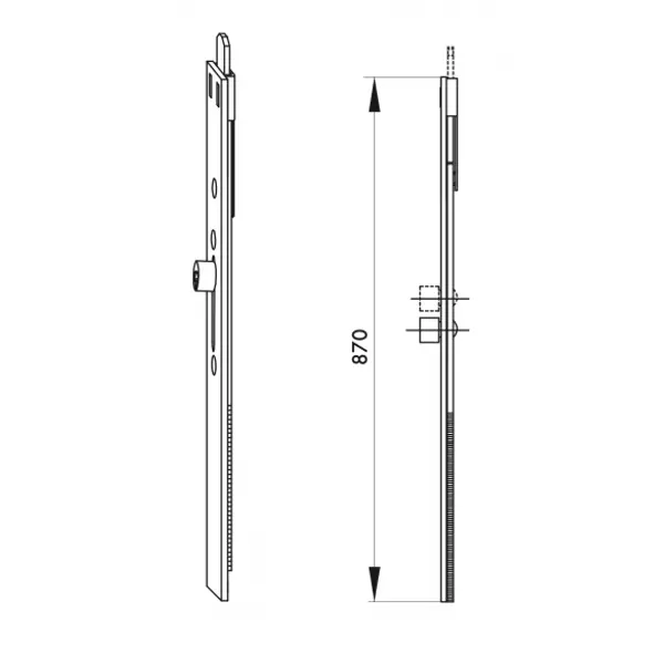 Prolongateur pour crémone ajustable avec 1 galet, 870x16mm, Unijet, A-01197-39-0-1 - FERCO by THIRARD