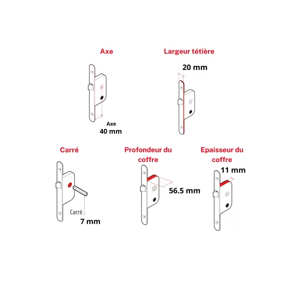 Serrure encastrable NF pour porte intérieure, axe 40mm, bouts carrés, zingué - THIRARD