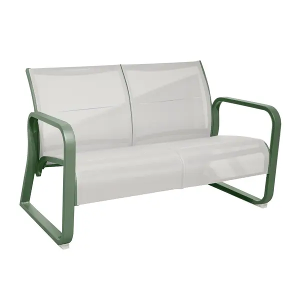 Canapé lounge 2 places en aluminium et TPEP matelassé - QUENZA II - Coloris amande et chevron crème - PROLOISIRS