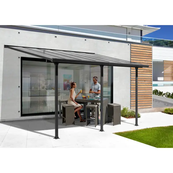 Pergola adossée en aluminium gris et toit en polycarbonate 4 x 3 m soit 12,83 M2