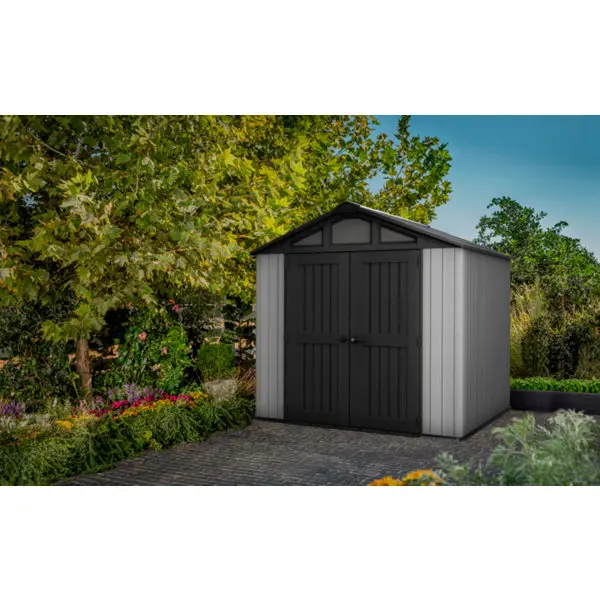 Abri de jardin gris et noir polypropylène STRONGHOLD 6 m² - L. 230 x P. 231 x H. 241 cm