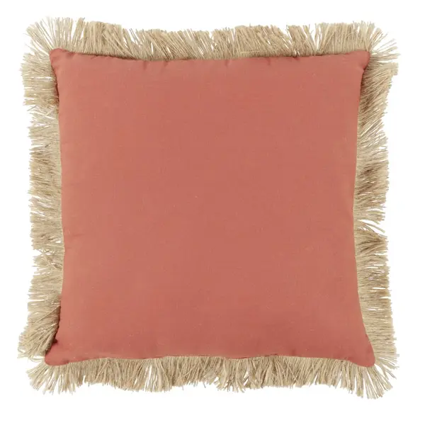 Coussin déco franges jute 45x45cm rouge