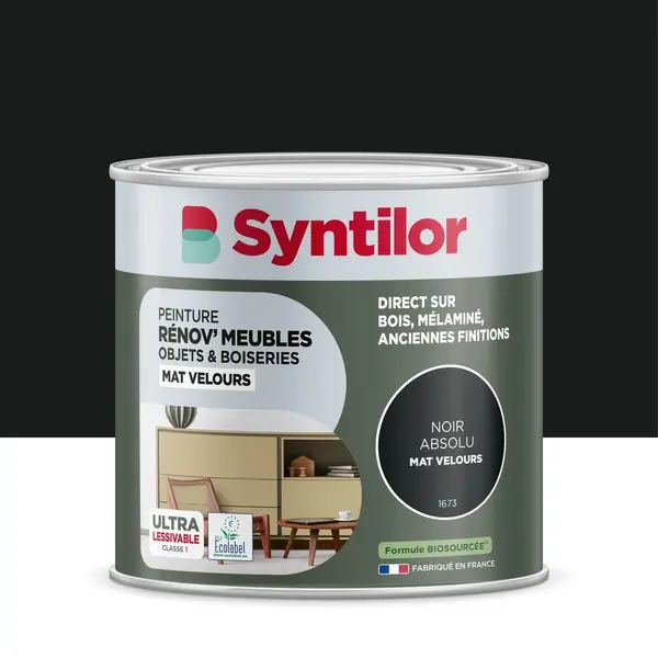 Peinture de rénovation meuble et objet SYNTILOR noir velours 0,5L - SYNTILOR