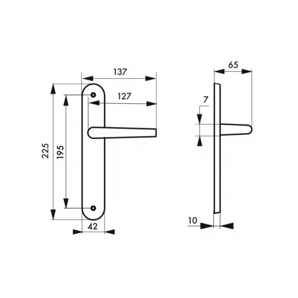 Ensemble de poignées pour porte intérieure Poseidon sans trou, carré 7mm, entr'axes 195mm, inox brossé - THIRARD