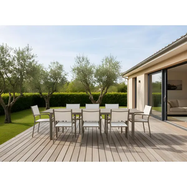 Table de jardin extensible aluminium greige 8 à 12 personnes - L. 200 à 300 x P. 104 x H. 75 cm