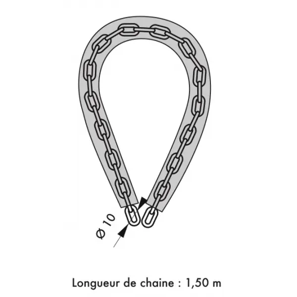 Chaîne acier gainé nylon Loops, vélo, moto, barrières, 1.5m, noir, cadenas, 2 clés - THIRARD