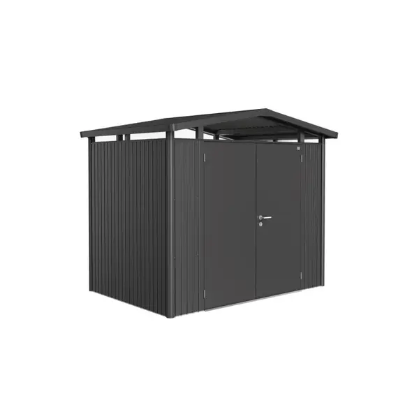 Abri de jardin en métal Panorama double porte gris foncé 2,73 x 1,98 x 2,27 m BIOHORT