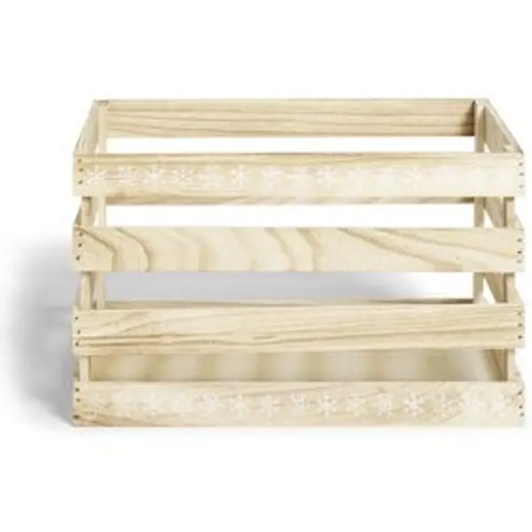 Cagette en bois motif flocon blanc 38x28xH23cm