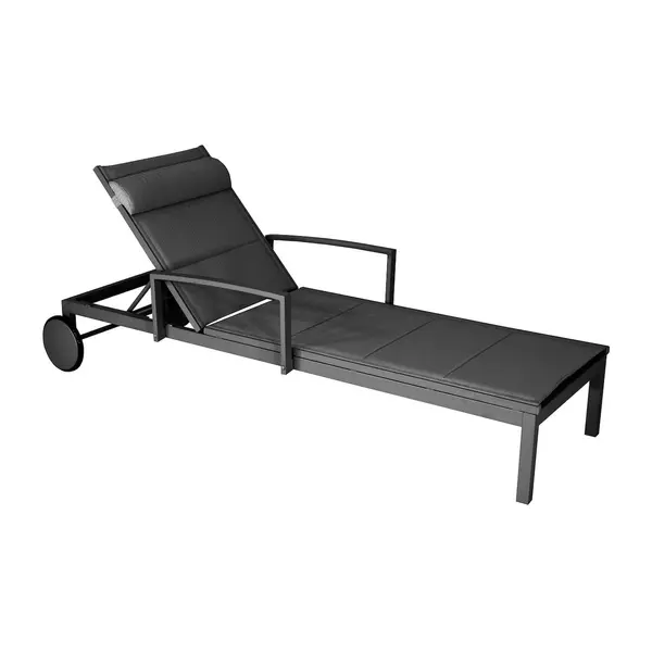 Lit de relaxation en aluminium et TPEP matelassé - NINA - Dossier réglable avec accoudoirs et roues - Coloris graphite et chevro - PROLOISIRS