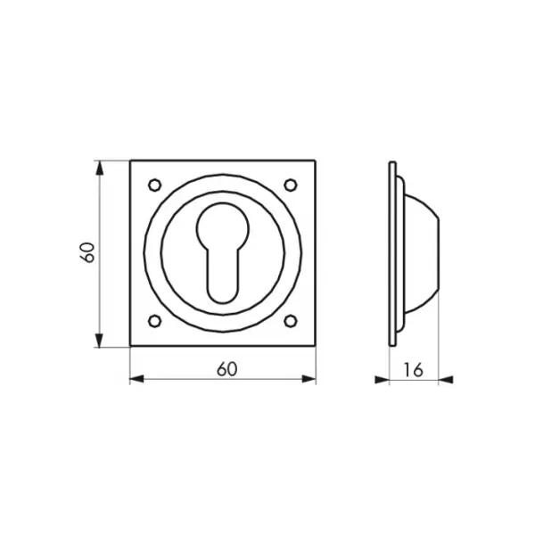 Entrée à cuvette trou de cylindre, 60x60mm, laiton chromé - THIRARD