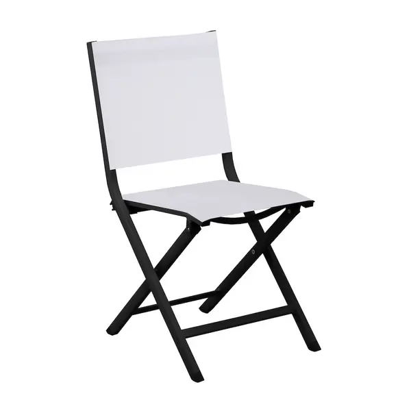 Chaise pliante - THEMA - Aluminium époxy graphite - Toile TPEP chiné blanc - PROLOISIRS