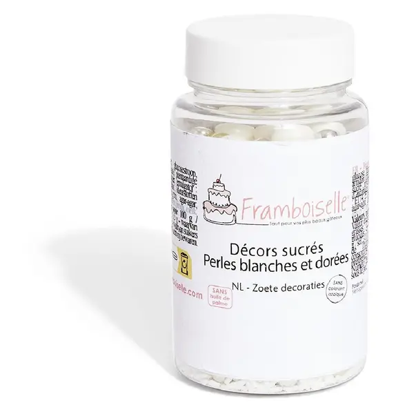 Décor sucré perle blanche et dorée Framboiselle