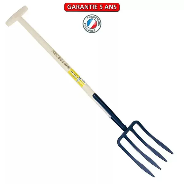 Fourche à bêcher à soie 4 dents spatulée manche béquille - PERRIN
