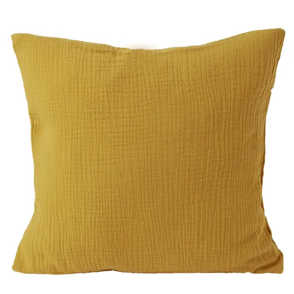 Housse de coussin 40x40cm gaze de coton jaune