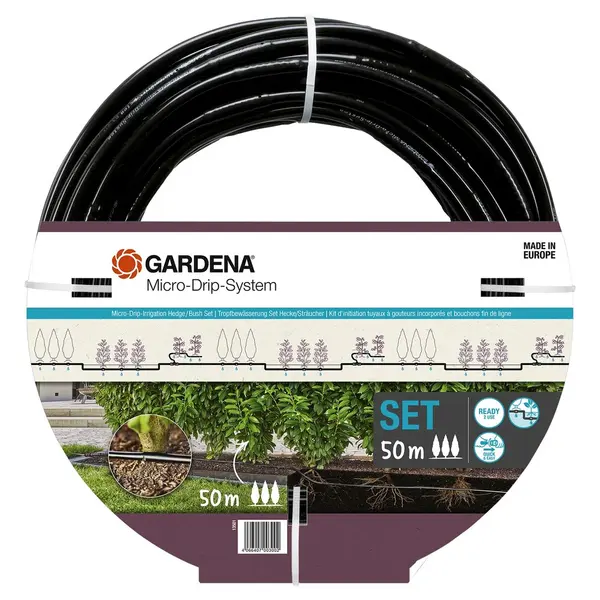 Kit d'initiation 50 m de tuyau à goutteurs incorporés et bouchon fin de ligne pour plantes - GARDENA
