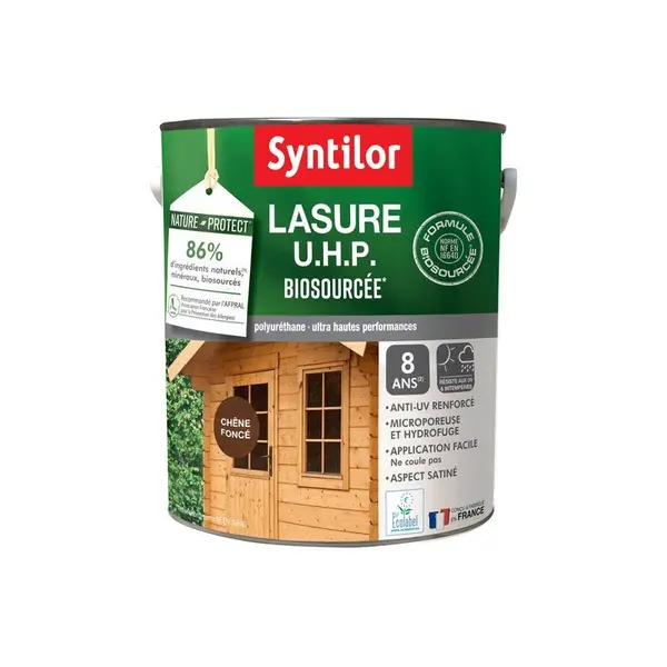 Lasure SYNTILOR U.H.P. biosourcee nature protect 8 ans chêne fonce satiné 5 L - SYNTILOR
