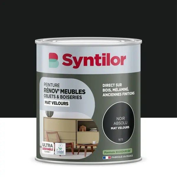 Peinture de rénovation meuble et objet SYNTILOR noir absolu velours 1L - SYNTILOR
