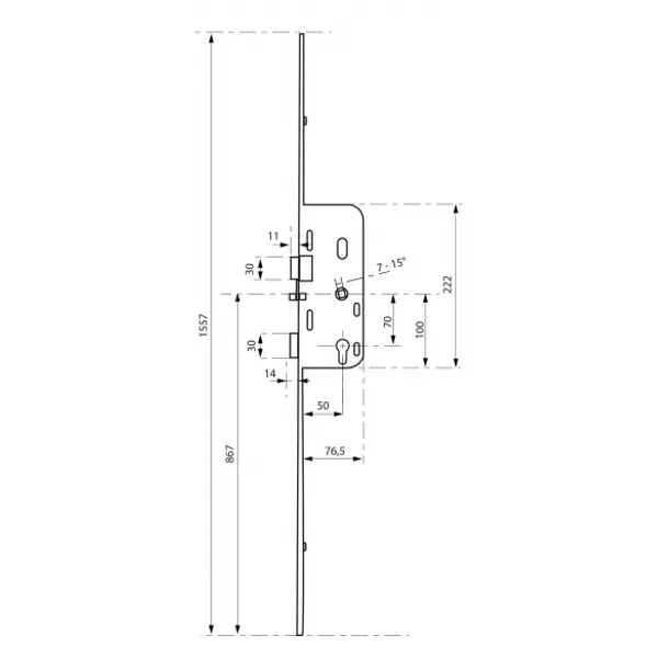 Boitier de serrure enc. Trimatic à cylindre pour porte bois, ajustable, axe 50mm, 3pts, G-18297-00-0-1 - FERCO by THIRARD
