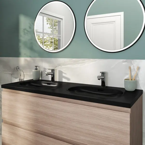 Vasque double en résine noire satin CALICIA 120,4 x 11,5 x 45,2 cm