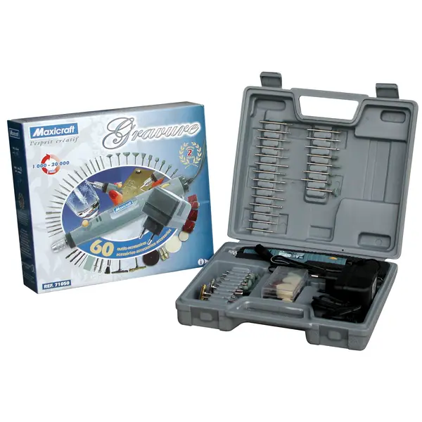 Graveur 24V en coffret avec 60 outils + Livret 24 pages de modèles - MAXICRAFT