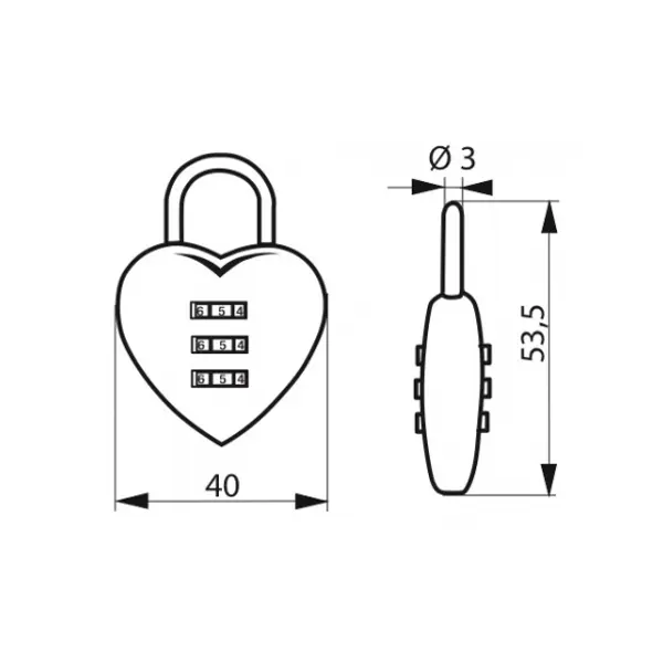 Cadenas à combinaison Fantasy Coeur, 3 chiffres, intérieur, anse acier - THIRARD