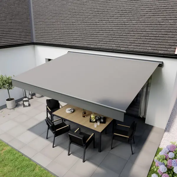 Store banne motorisé avec semi cassette 4 x 3 m Gris