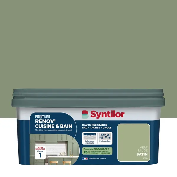 Peinture meuble vert sauge satin SYNTILOR Renov' cuisine et bain 2l - SYNTILOR
