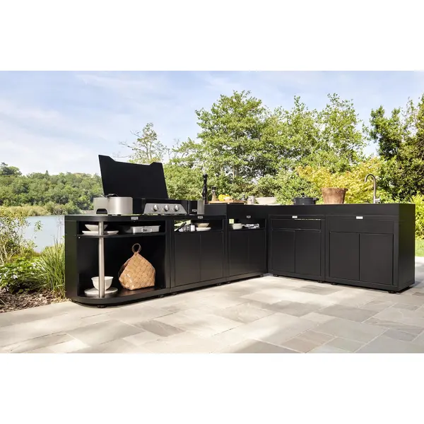 Meuble cuisson arrondi gauche noir - 80 x 55 cm - Étagère acier - Origine France Garantie - LE MARQUIER