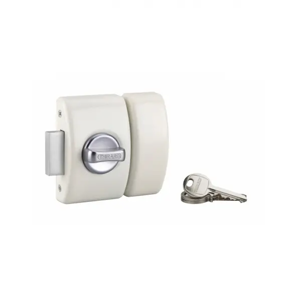 Verrou à bouton Design 5 pour porte d'entrée, cylindre 45mm, acier, 3 clés, blanc - THIRARD