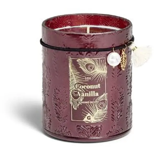 Bougie charm pampille Coconut Vanilla dans verre marron 55H