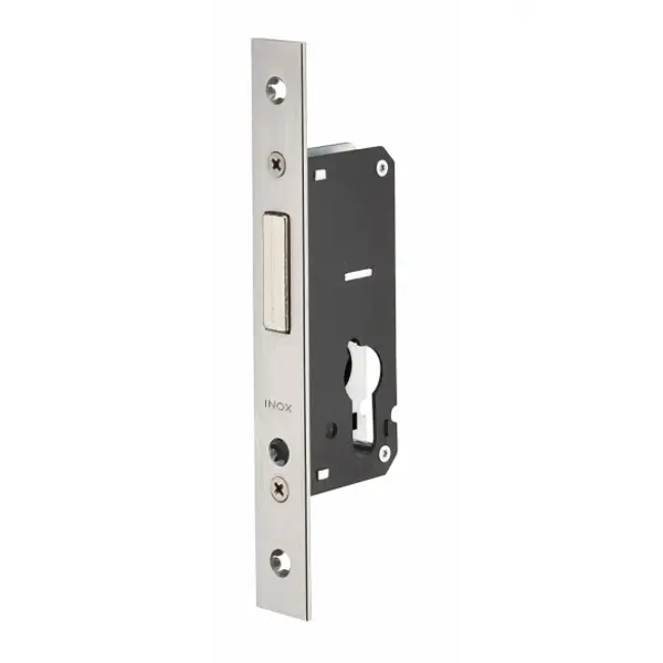 Boitier de serrure encastrable à cylindre pour menuiserie métallique, axe 27mm, pêne dormant seul, bouts carrés, inox - THIRARD