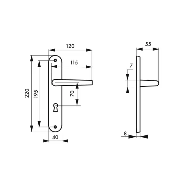 Ensemble de poignées pour porte de chambre Marianne, trou de clé, carré 7mm, entr'axes 195mm, laiton poli - THIRARD