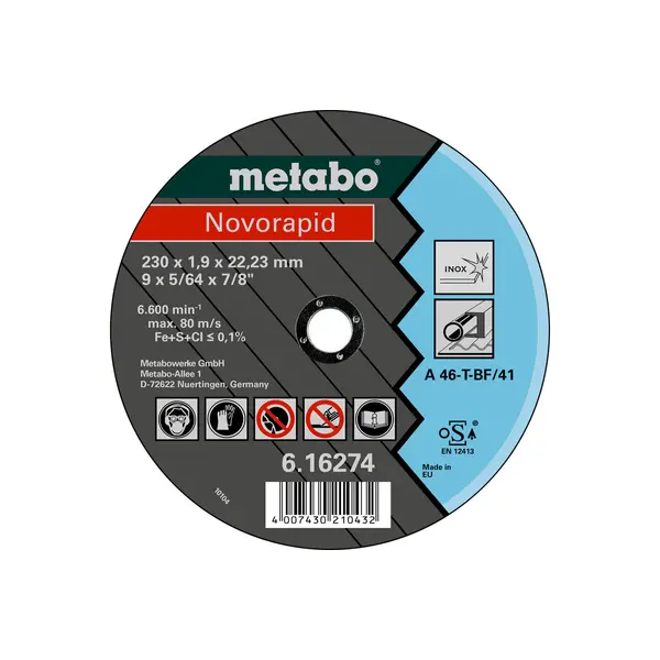 Meules de tronçonnage Novorapid 115x1,0x22,23 Inox - Metabo