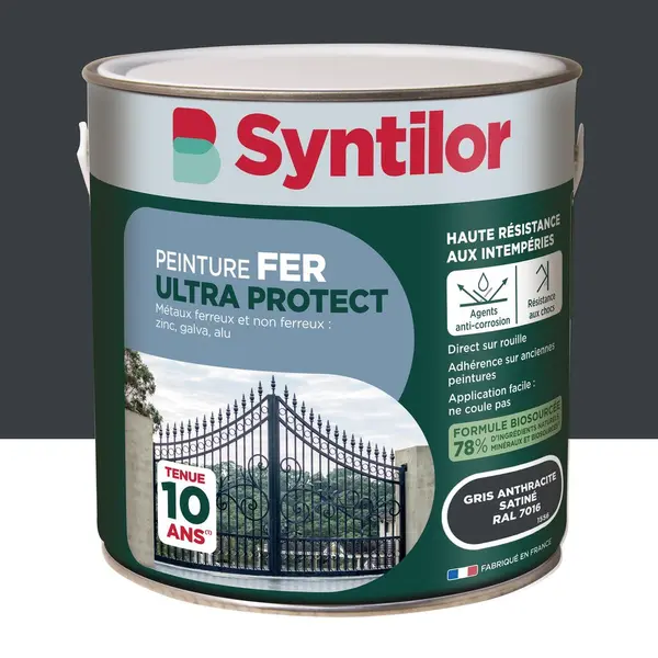 Peinture exterieure fer, alu Ultra protect SYNTILOR gris anthracite satine 2l - SYNTILOR