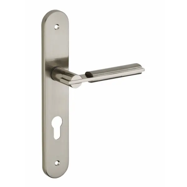 Ensemble de poignées pour porte d'entrée Gaia trou de cylindre, carré 7mm, entr'axes 195mm, nickelé brossé - THIRARD