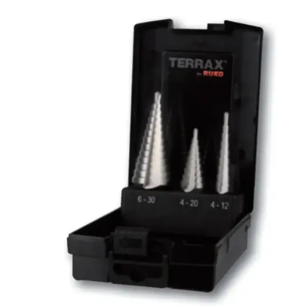 Coffret de 3 forets étagés HSS à denture droite Ø 4 à 12 - 4 à 20 - 6 à 30