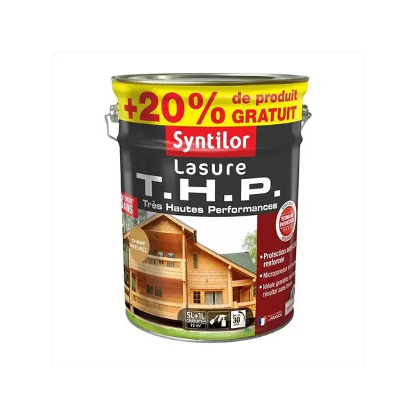 Lasure SYNTILOR Thp 8 ans chêne naturel satiné 5L+20% gratuit - SYNTILOR